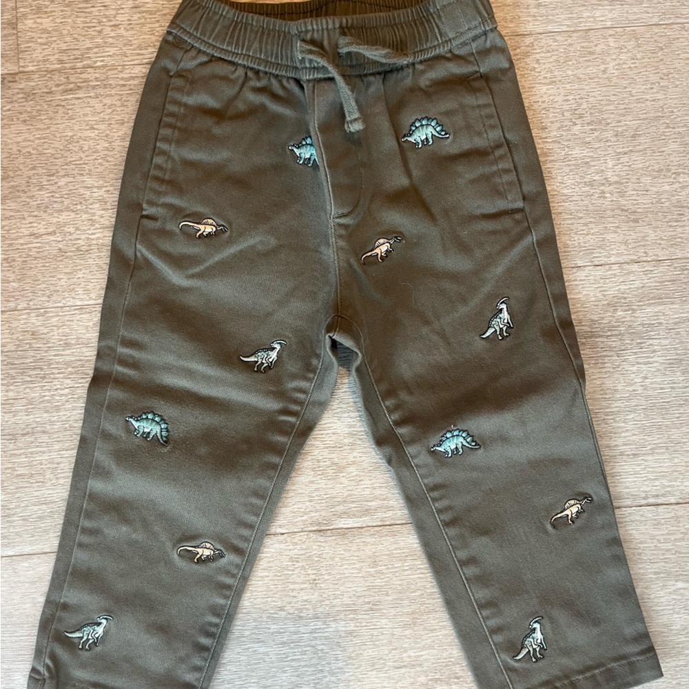 Janie and Jack Olive Green Dinosaur Baby Pants